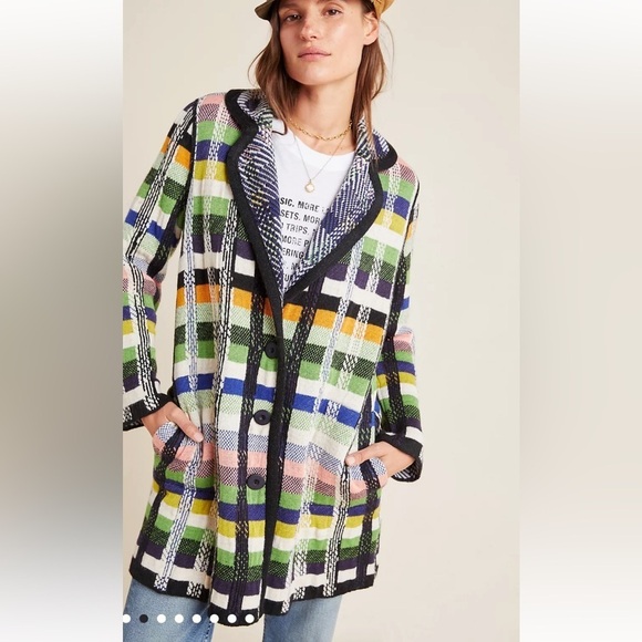 Anthropologie Shanley Plaid Wool Sweater Coat Size Small NEW - Picture 3 of 15